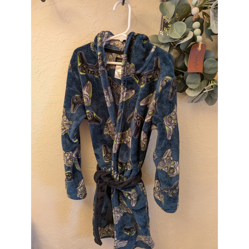 Cuddl Duds Blue Video Game Controller Hooded Plush Robe‎ Size M 8/10